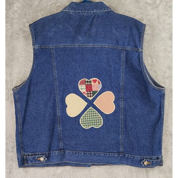 Cassee's Jean Vest Womens XXL Blue Denim Western Heart Patchwork Y2K Vintage - Picture 2 of 8